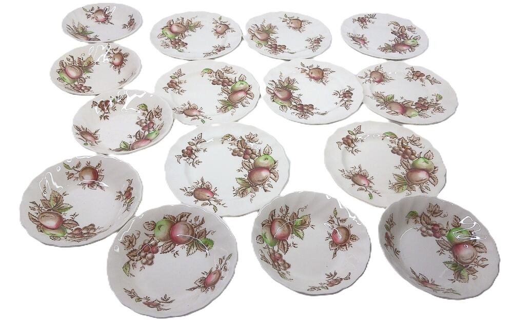 Vtg Johnson Brothers Harvest Time Set 7 Fruit Bowls & 8 Appetizer Plates 15 Pc